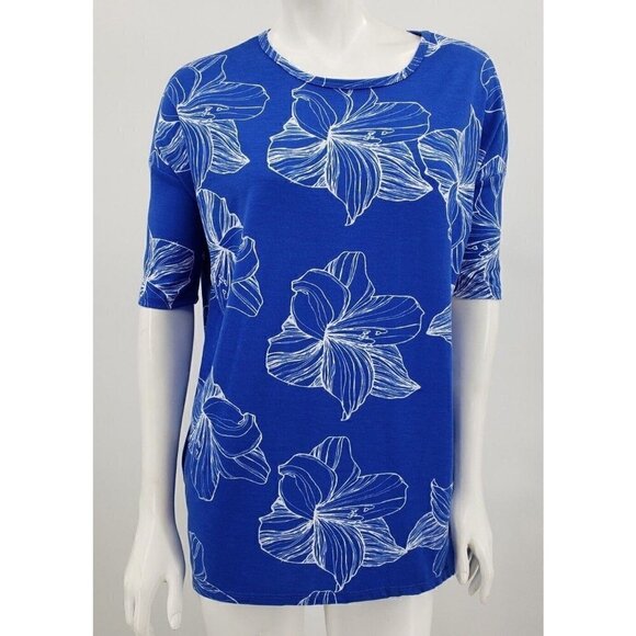 LuLaRoe Tops - New with Tags LuLaRoe Irma Top XXS Blue White Hibiscus Floral Print TShirt